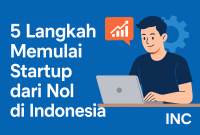 Seorang founder muda membangun startup dari laptop di coworking space