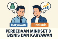 Ilustrasi dua orang dengan arah berpikir berbeda—satu fokus ke gaji, satu ke peluang